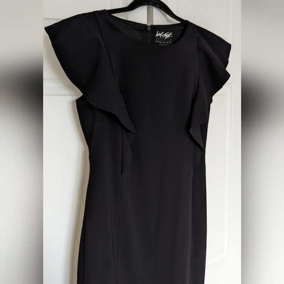 Lord & Taylor Black Midi Dress with Ruffle Sleeves